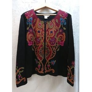 SOLD!!!  Coldwater Creek Embroidered Detail Zip Cardigan